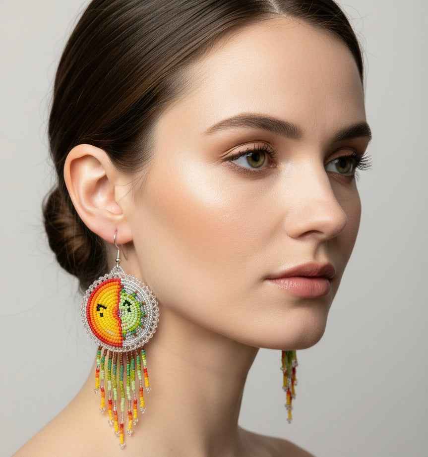 Silver Sun & Moon Beaded Fringe