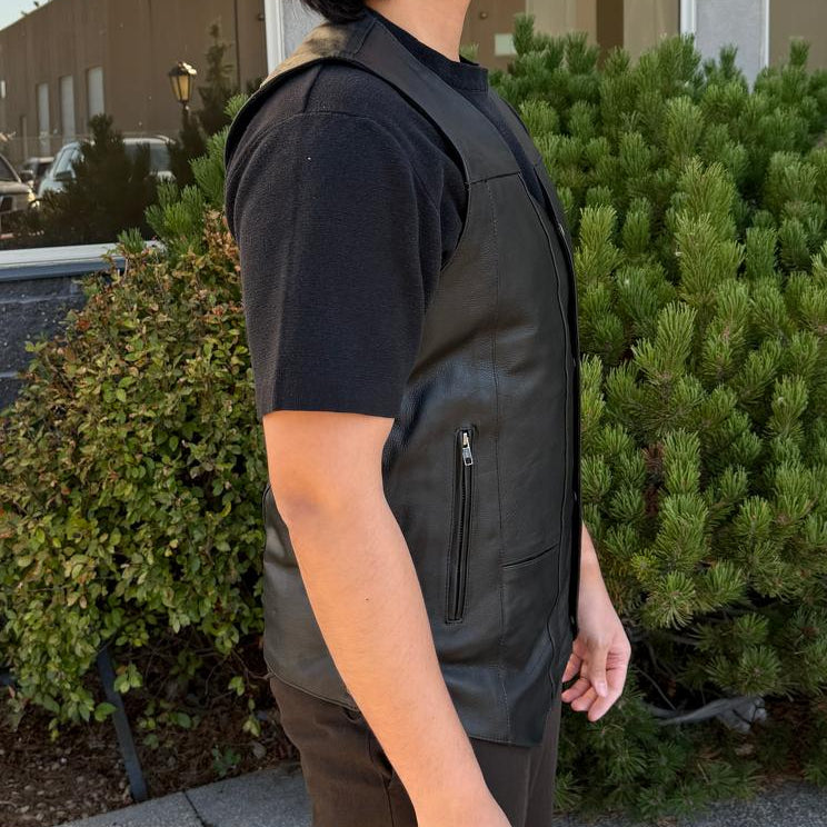 Open Road Men's 10 Pocket Leather Vest | Genuine Cowhide Vest