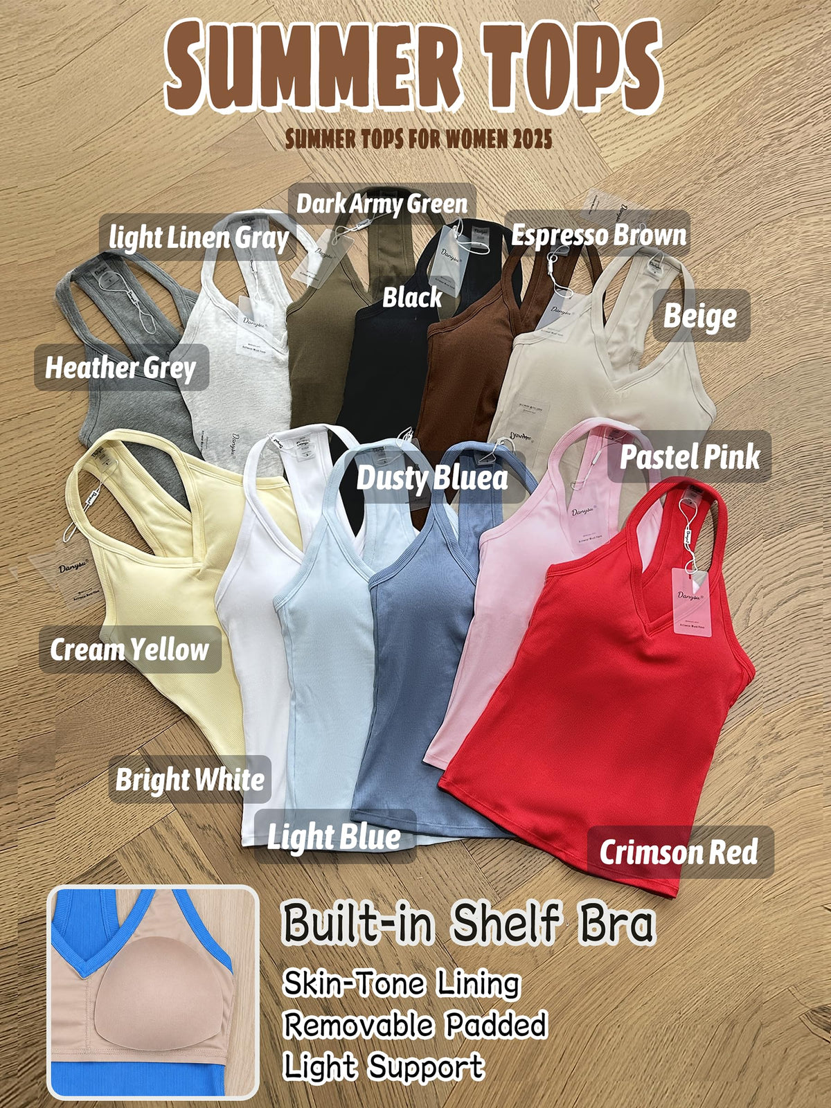 Danysu V Neck Cotton Tank Tops with Built-in Shelf Bra Sleeveless Racerback Fitted Basic Cami Shirts Black L 🍁 All In One Marketplace Canada