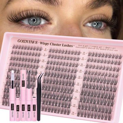 Goddvenus Lash Clusters Kit 9-14mm 300pcs Wispy Eyelash Cluster Lashes Natural DIY Lash Extension Kit Short Cluster Eyelash Extensions C Curl 🍁 All In One Marketplace Canada
