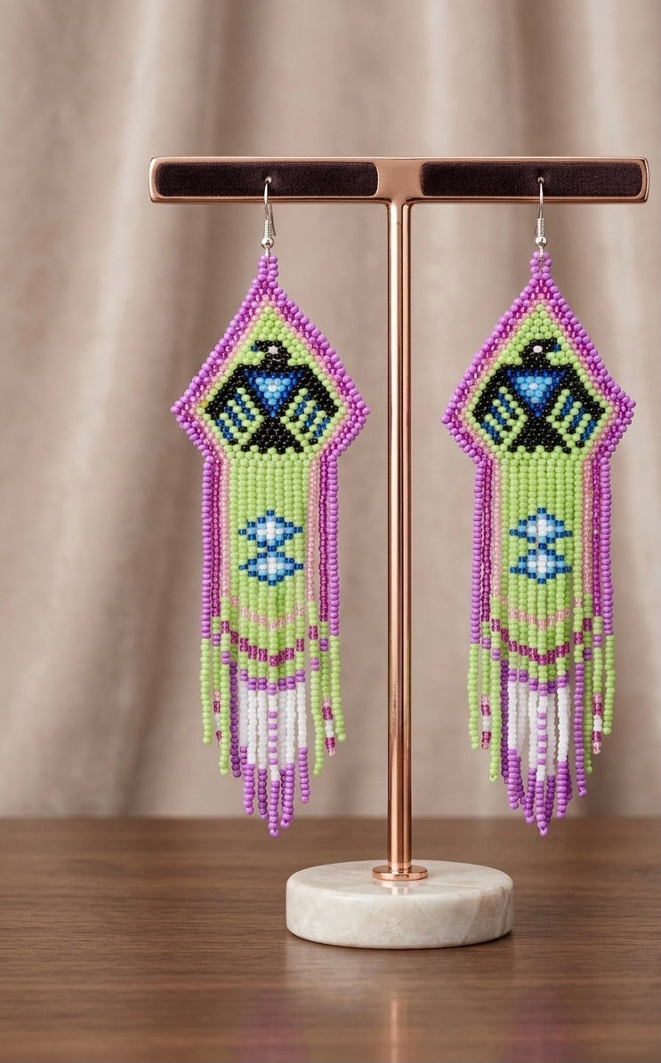 Beaded thunder eagle  earrings ( Green )