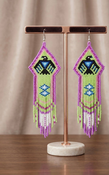 Beaded thunder eagle  earrings ( Green )