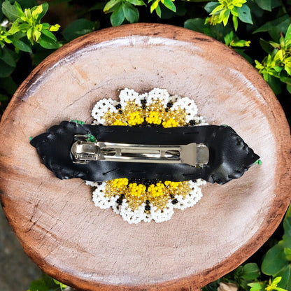 Handmade Beaded Sunflower Hair Clip- Bright Yellow