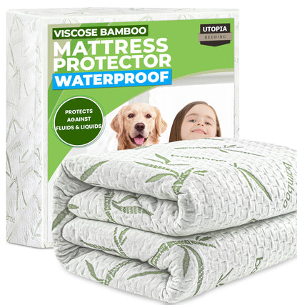 Utopia Bedding Waterproof Mattress Protector King Size, Bamboo Viscose Mattress Cover 200 GSM, Fits 17 Inches Deep, Breathable, Fitted Style with Stretchable Pockets 🍁 All In One Marketplace Canada