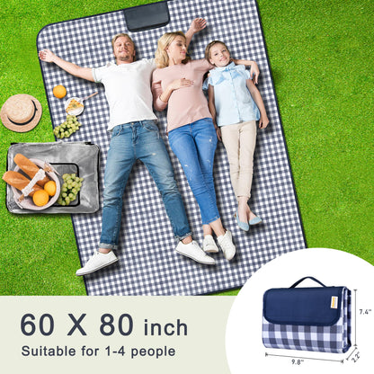 SAMSIER Large Outdoor Picnic Blankets Waterproof Foldable, Beach Blanket Sandproof Portable, Cute Picnic Mat Washable (Navy Blue, 60"×80") 🍁 All In One Marketplace Canada