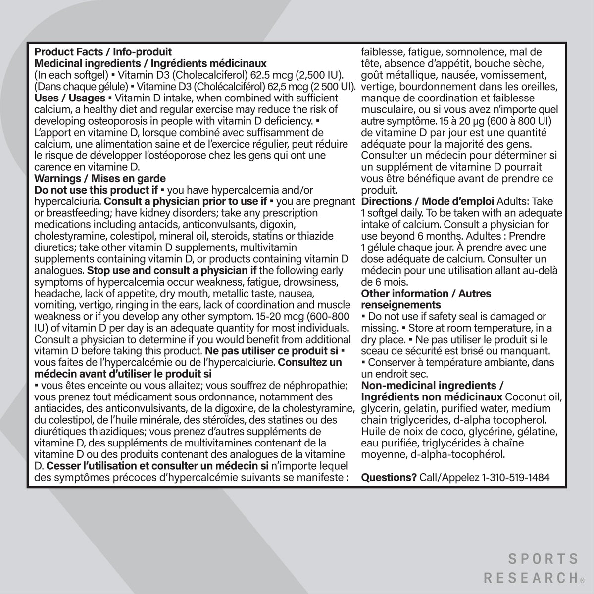 Sports Research® Vitamin D3 2500 IU with Coconut MCT Oil - High Potency Vitamin D Supplement for Immune & Bone Support - Non-GMO Verified, Gluten & Soy Free – 62.5mcg, 360 Liquid Softgels 🍁 All In One Marketplace Canada