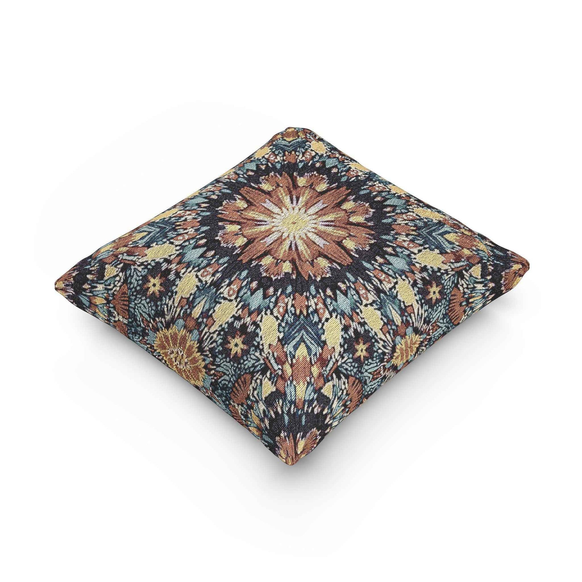 Geometric Mandala Woven Pillow | Boho Mosaic Throw Pillow