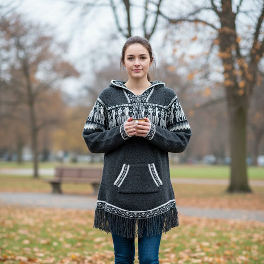 OLDTRIBES™ Women Cardigan Black Alpaca Sweater