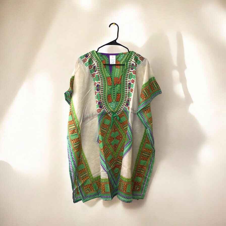 Green and Red Printed Kaftan for Women