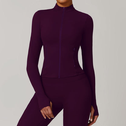 Women’s Long-Sleeve Zip-Up Yoga Jacket – Quick-Dry Sports & Workout Top