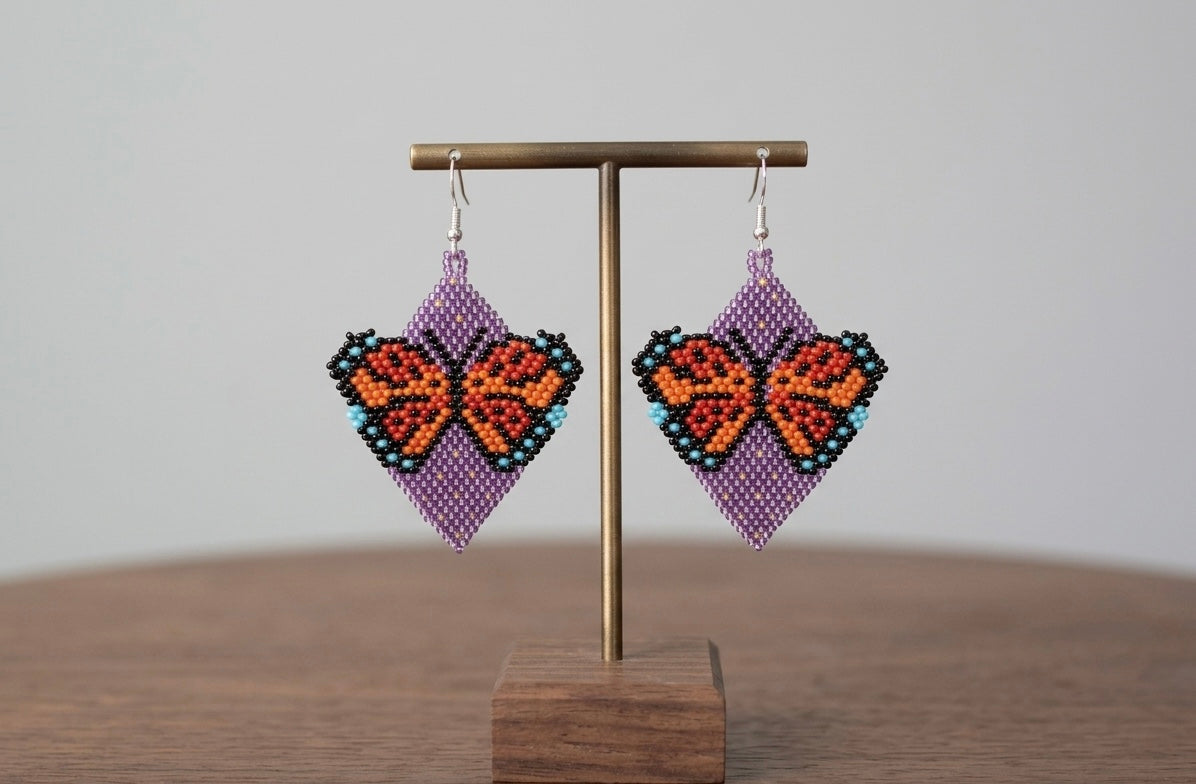 Butterfly Beaded Earrings (Purple)
