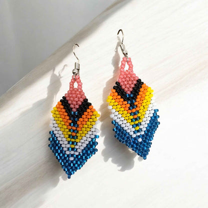 OldTribes™ Electric Blue Beaded Feather Drop Earrings