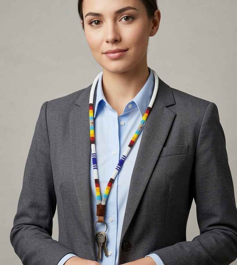 Round Beaded Lanyard(White)
