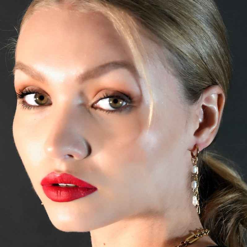 AILIA Duo of Linked Chains with Fresh Water Pearls Drop Earrings