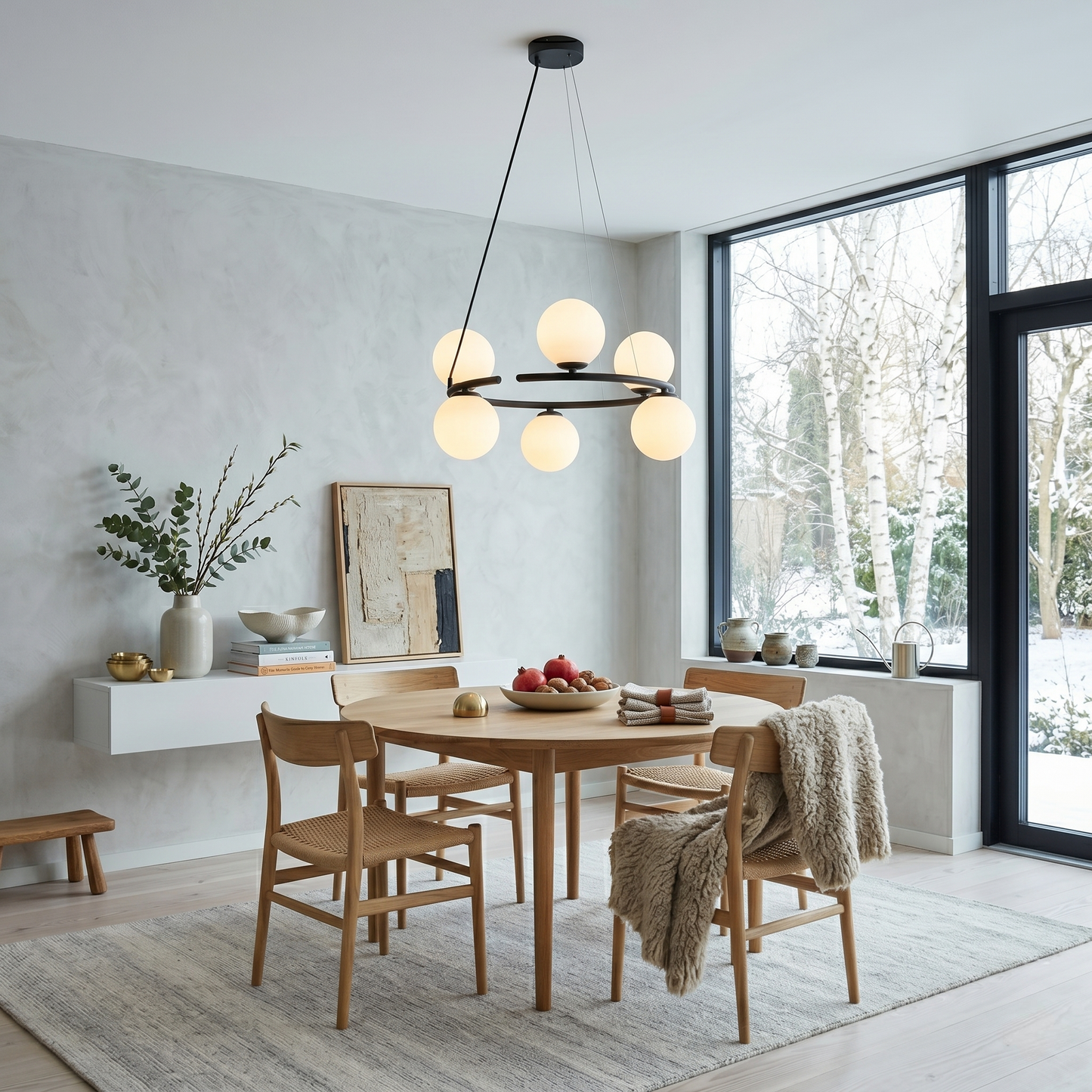 ANABELLE Scandinavian PendANABELLE 6-Light Scandinavian Globe Chandelier for Dining Room & Modern Interiorsant Light 6