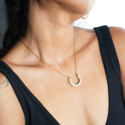 ASHANTI Gold: Celeste Crescent Necklace – Pavé Sparkle Pendant