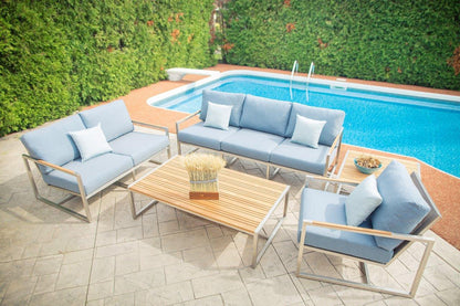 Acacia Stainless Steel & Teak Top Outdoor End Table - AURABAGS SHOP