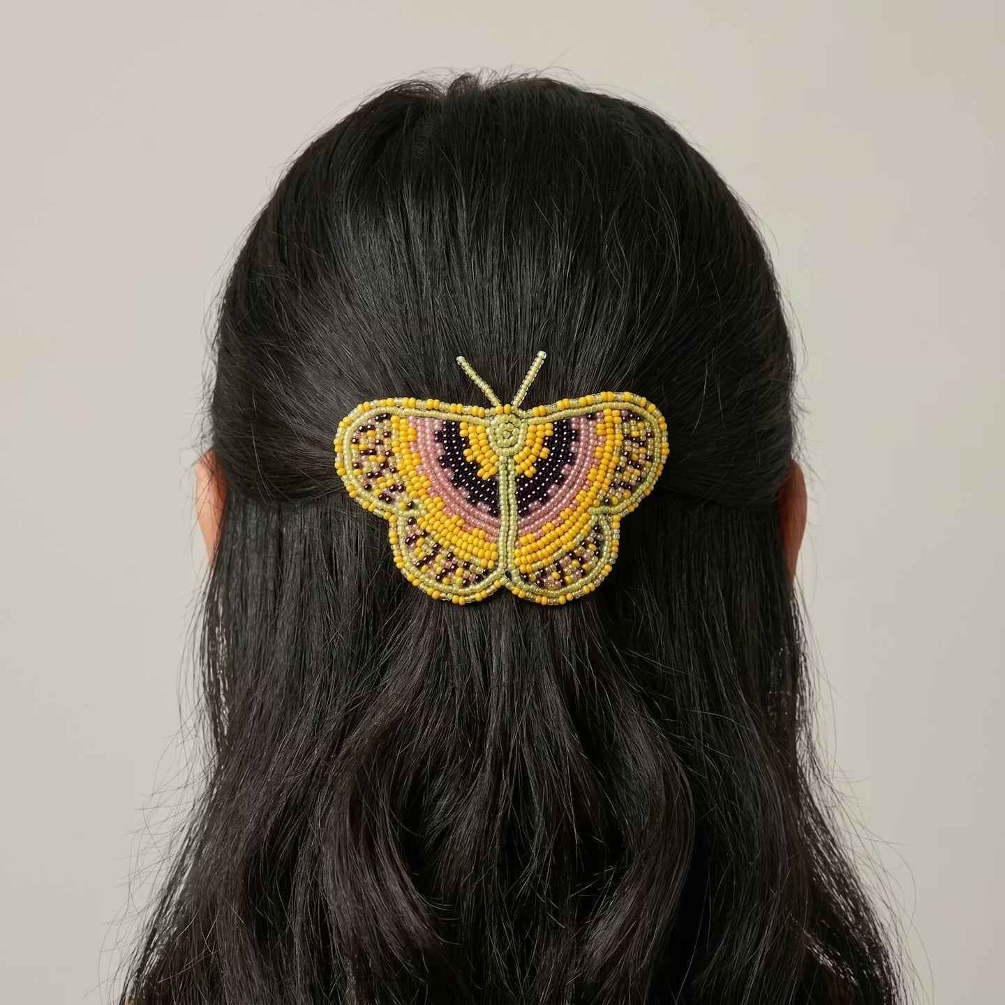 Yellow Butterfly Beaded Barrette