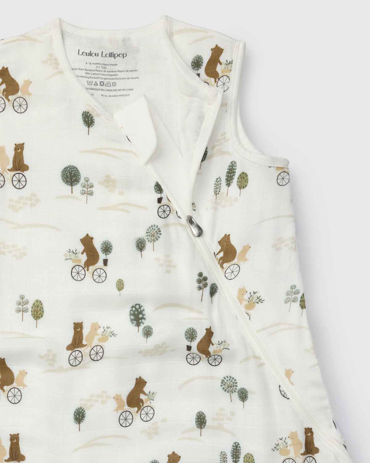 Baby Bamboo Muslin Sleep Sack 0.5 TOG - Bears on Bikes