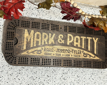 Personalized Cribbage Board with Card and Pegs Storage,Rectangular Size,With Scoring Panel