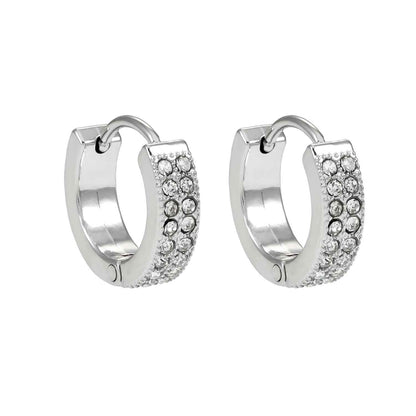 BLOUBERG White Gold (Silver Toned): Double Row Pavé Zirconia (CZ) Mini Hoop Earrings
