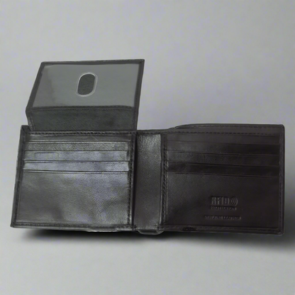 BOL Men's Trifold RFID Leather Wallet With Flip Up