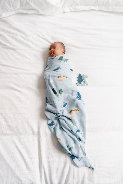 Baby Muslin Swaddle in Tanboocel® Bamboo Viscose - Magical Dragons