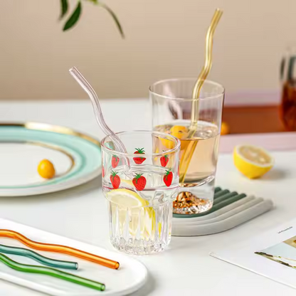 Wavy Glass Drinking Straws Set – Reusable & Colourful (Pack of 4)