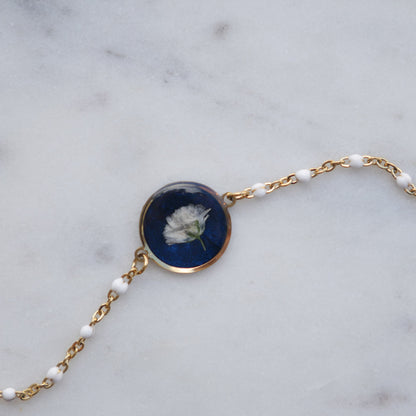 Bracelet Céleste - gypsophile - rond et chaine blanche