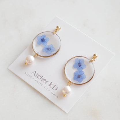 Boucles d'oreilles Perla myosotis - rond 30mm