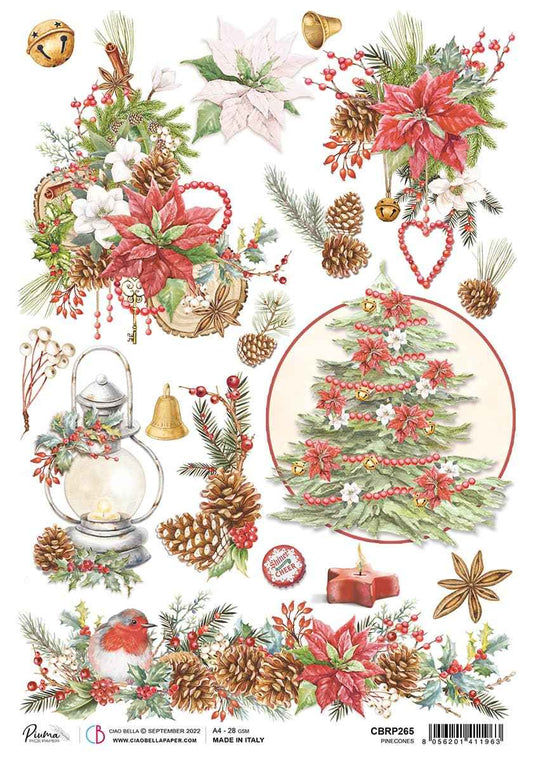 Rice Paper A4 Piuma Pinecones - 5 Sheets