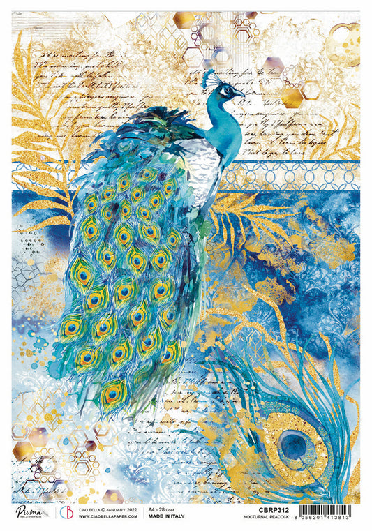 Rice Paper A4 Piuma Nocturnal peacock - 5 Sheets