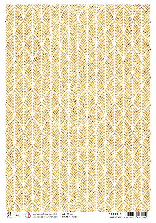 Rice Paper A4 Piuma Gold leaves - 5 Sheets