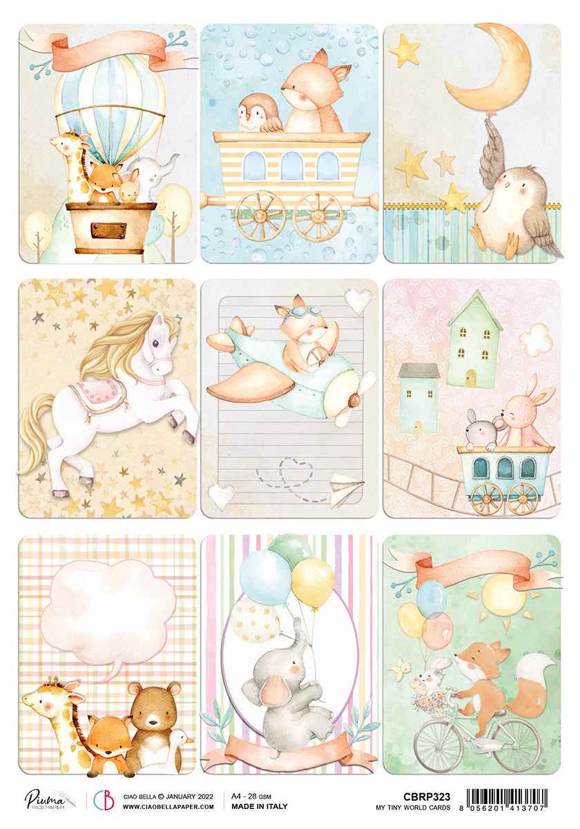 Ciao Bella Rice Paper A4 Piuma My Tiny World Cards - 5 Sheets