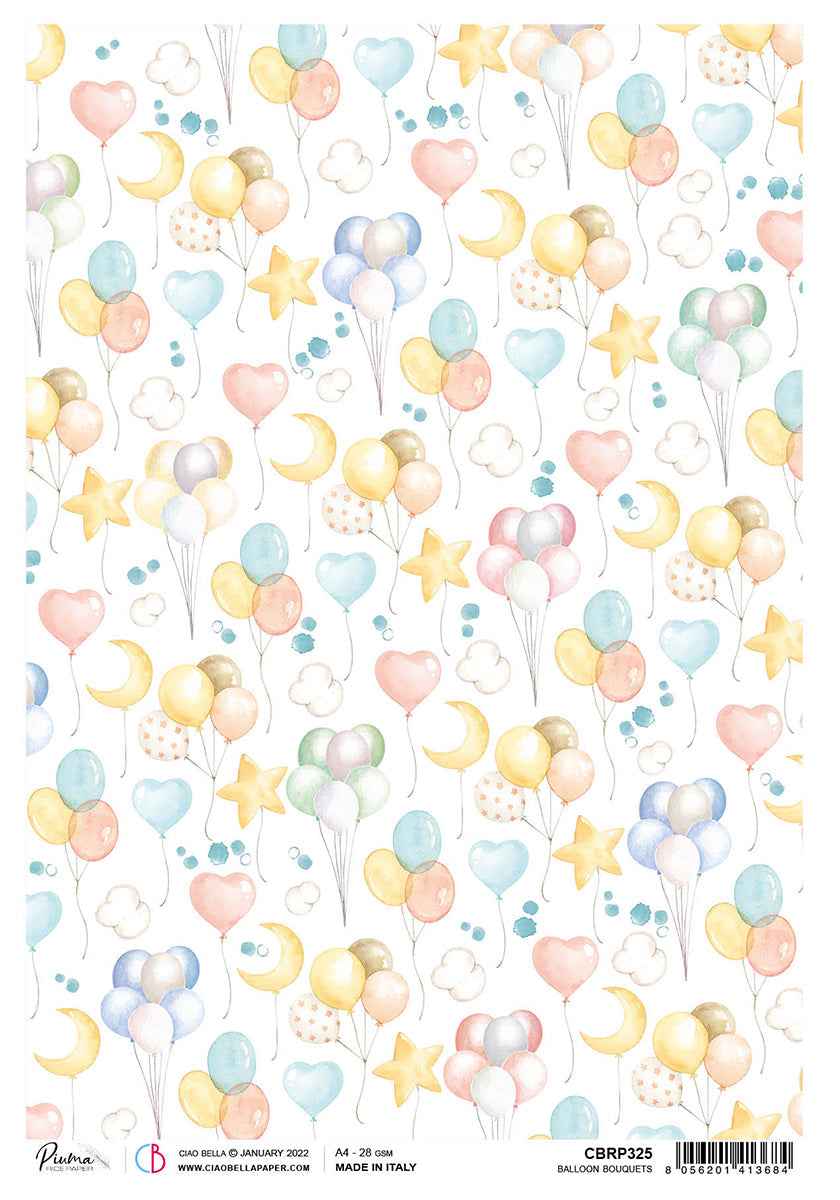 Ciao Bella Rice Paper A4 Piuma Balloon Bouquets - 5 Sheets