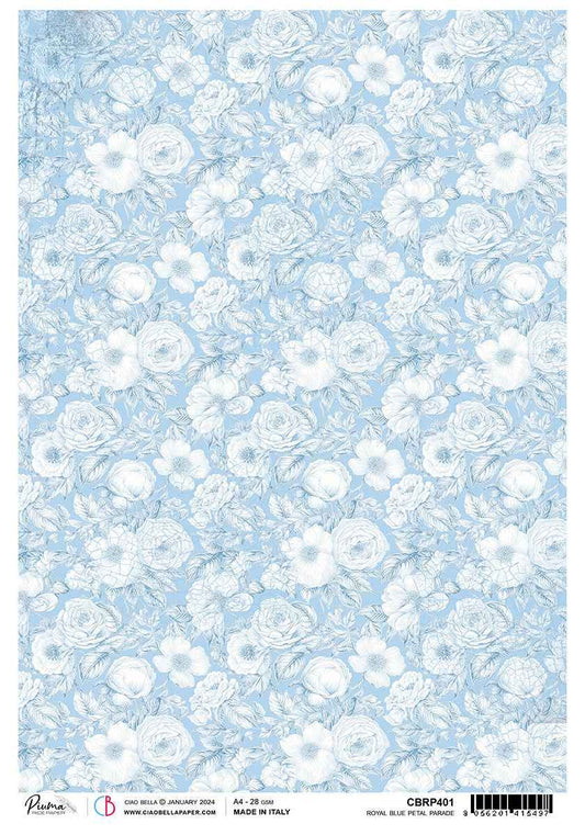 Rice Paper A4 Piuma Royal Blue Petal Parade - 5 Sheets