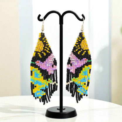 Black Sky Dancer Beaded Earrings