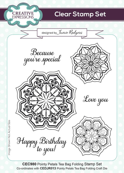 Creative Expressions Jamie Rodgers Pointy Petals Tea Bag Folding 6 in x 8 in Stamp Set
