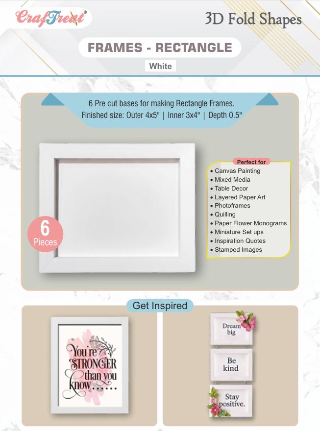 CrafTreat 3D Fold Shapes - Frames White - Rectangle 6pcs