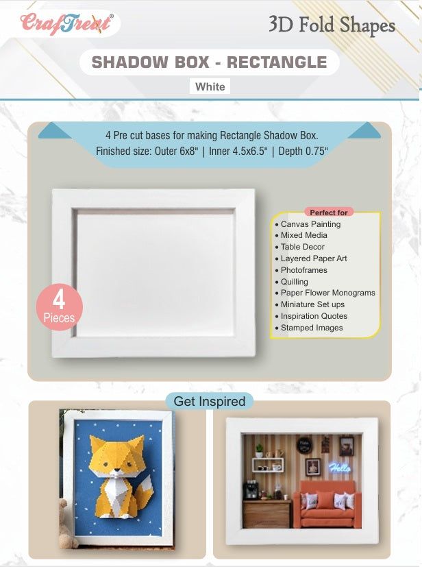 CrafTreat 3D Fold Shapes - Shadow Box White - Rectangle 4pcs
