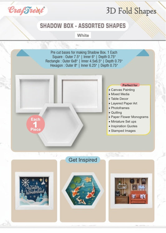 CrafTreat 3D Fold Shapes - Shadow Box White - Assorted Shapes 3pcs
