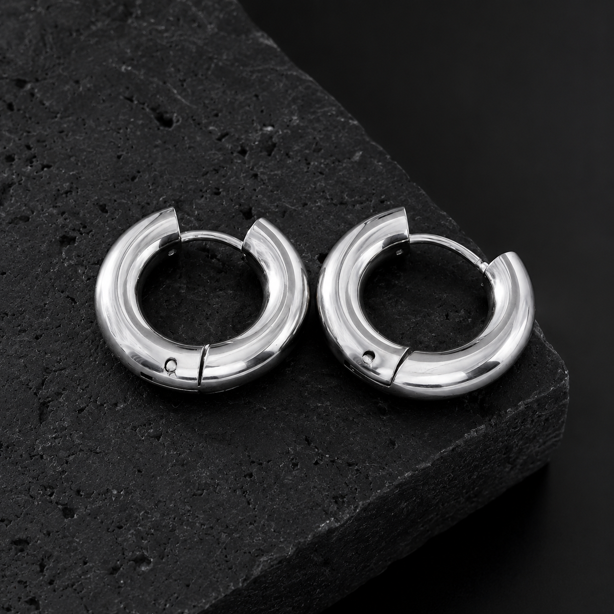 CHOLULA Silver (White Gold): Mid Width Smooth Surface Tube Hoop Earrings