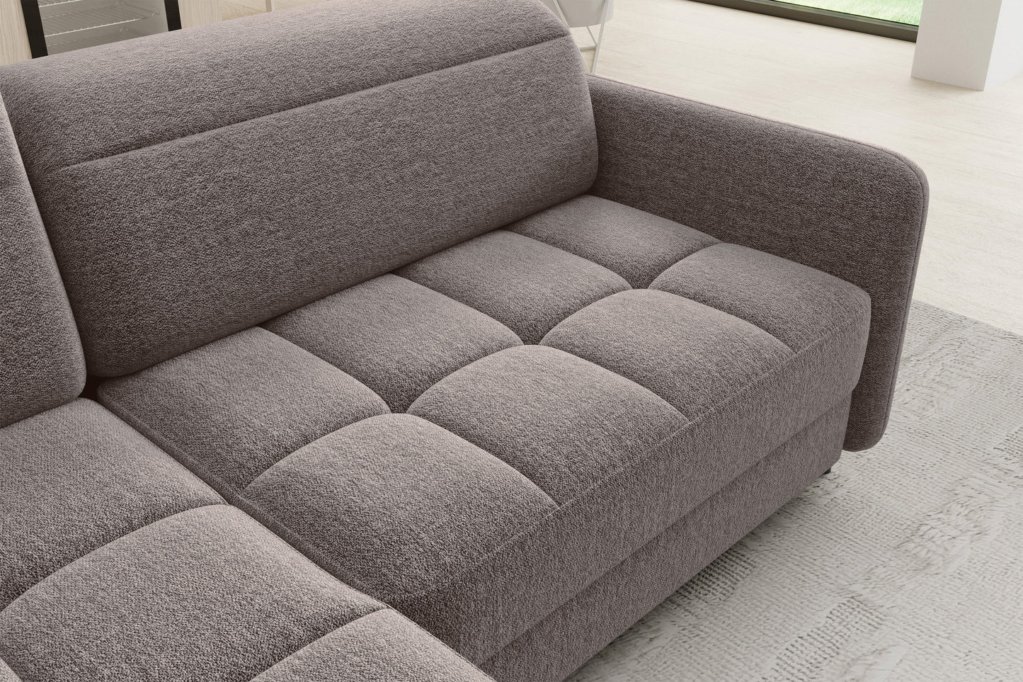 Barea 3 Seater Storage Sleeper Chaise Sofa - Fudge Brown