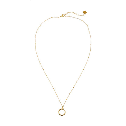CSENGE Gold Necklace:  Zirconia Embedded Circular Nail Pendant on a Satellite Beaded Chain