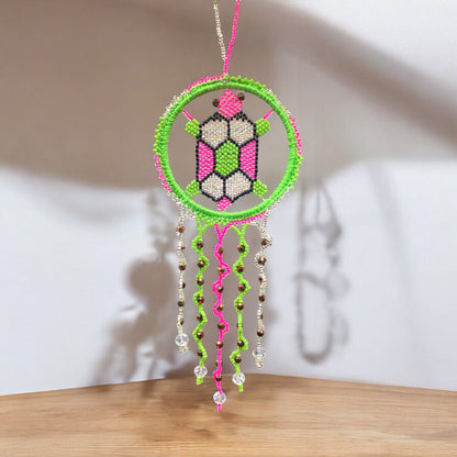 Green and Pink Beaded Turtle Ornament