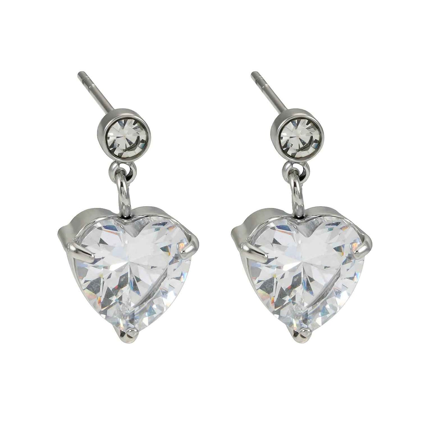 DAROCCA Silver (White Gold): Large Heart Shaped & Mini Solitaire Round Shaped Zirconia Combo Studs