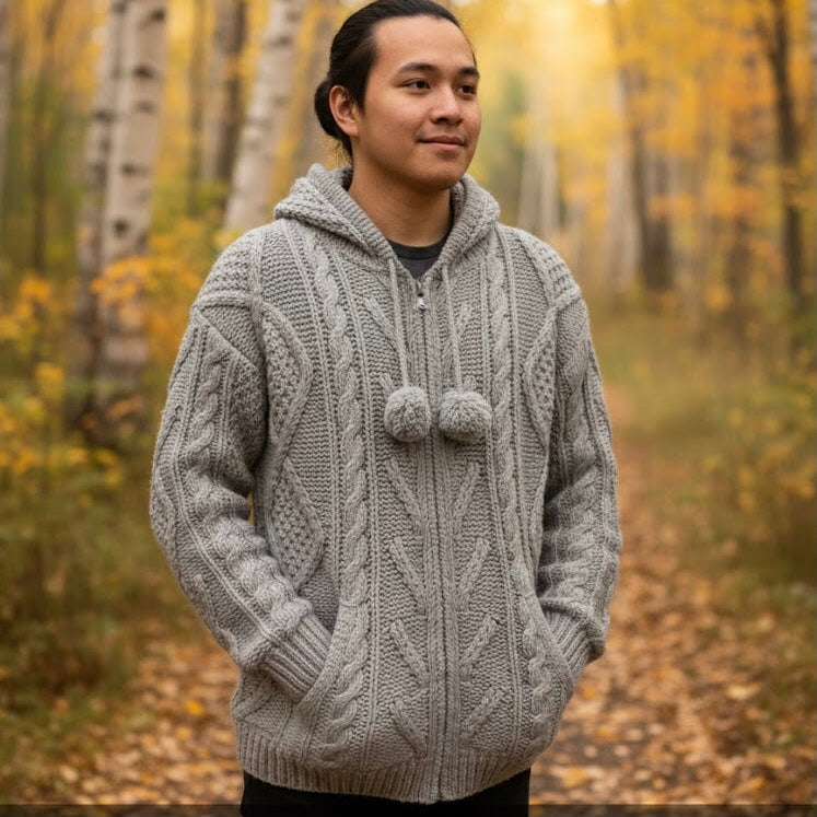Grey Cayambe Alpaca Cable Knit Sweater