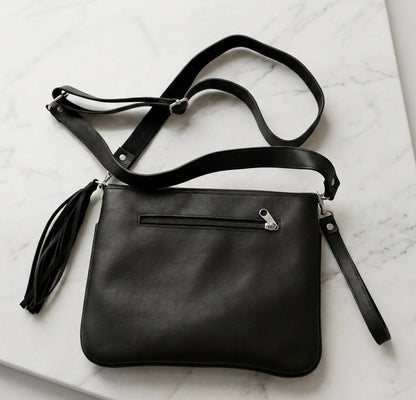 Leather beaded Crossbody bag(Black)