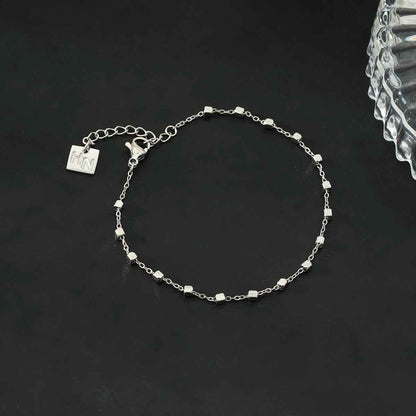 DEMELZA White Gold (Silver Toned): Essential Daily Bracelet with Delicate Square Beads