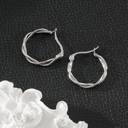 CARLOTA Silver (White Gold): Twisted Metal Strands Hoop Earrings